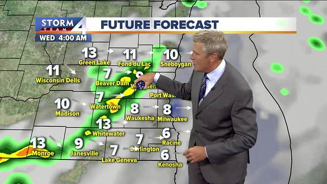 Mostly cloudy, few spotty showers Tuesday night