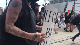 Protesters at The Banks near Paul Brown Stadium