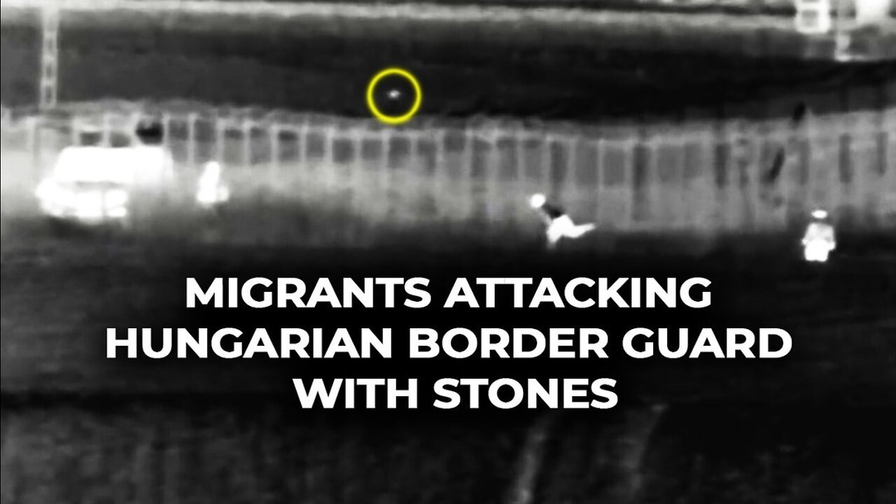 Migrants attacking hungarian border guard