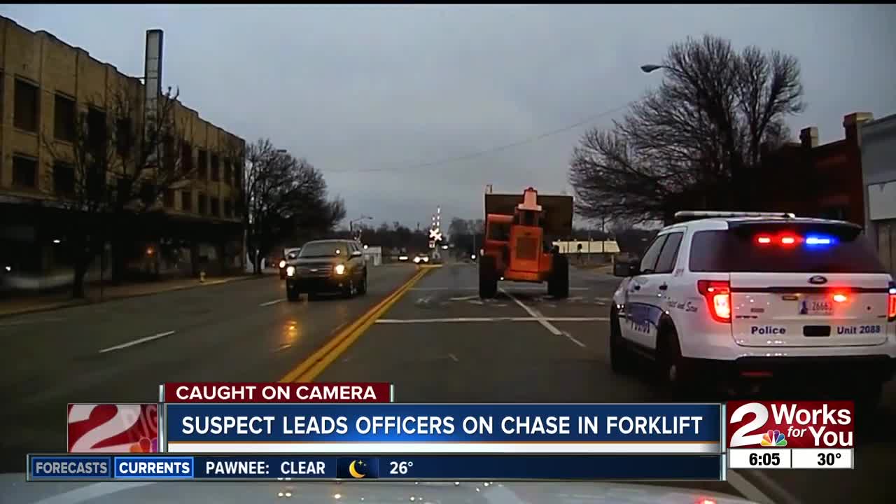 Suspect leads officers on chase in forklift