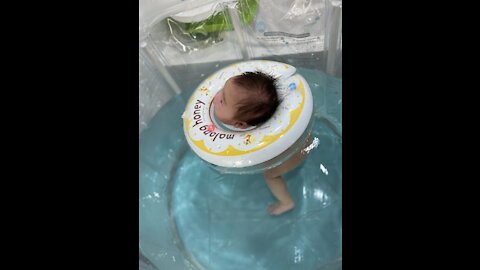 The first baby to enter the water