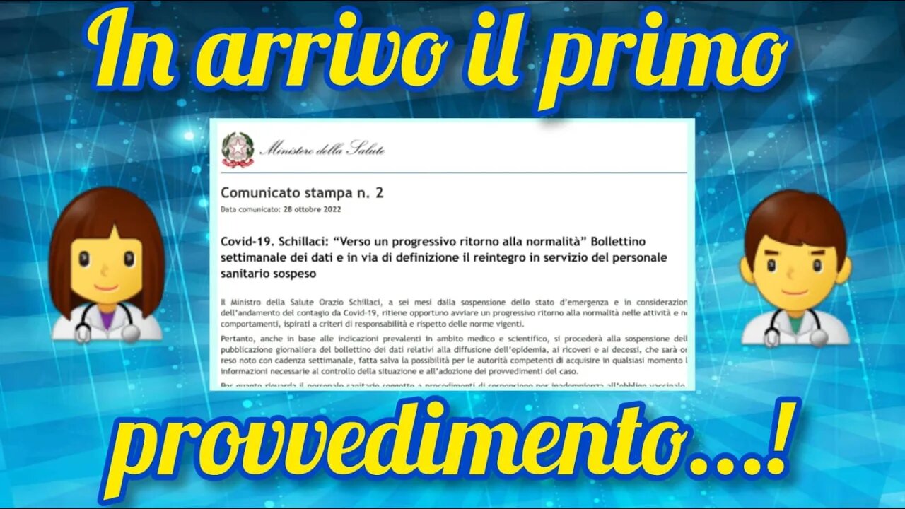 Comunicato del nuovo Ministro della Salute per il reintegro dei sanitari!