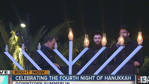 Menorah lit for Hanukkah in Downtown Summerlin