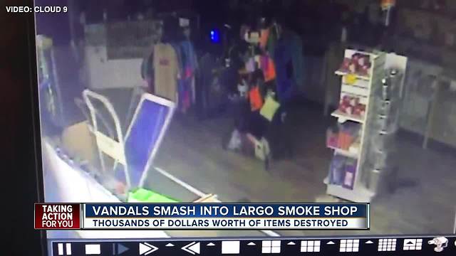 Vandals smash through front window, destroy items inside Largo smoke shop