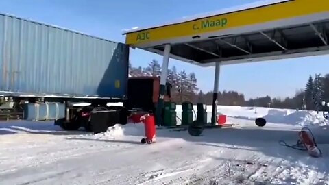 Container Truck Destroys Gas Station. #shorts #trending #subscribe #video