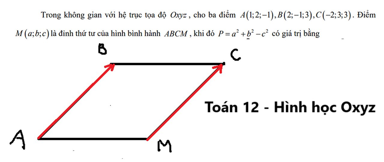 Toán 12: Hình bình hành: Trong không gian với hệ trục tọa độ Oxyz, cho ba điểm A