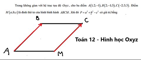 Toán 12: Hình bình hành: Trong không gian với hệ trục tọa độ Oxyz, cho ba điểm A