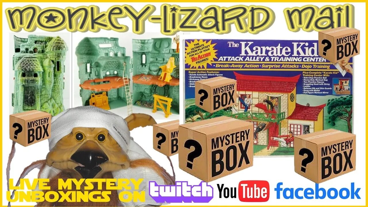 LIVE HUGE TOY UNBOXINGS including Vintage Karate Kid - Attack Alley Playset - MoNKeY-LiZaRD Mail