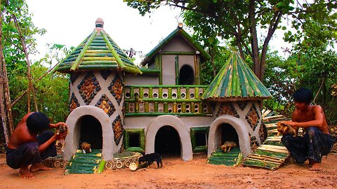 Build Beautiful House By Bamboo With Mud For Puppy