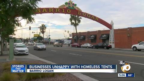 Businesses unhappy with homeless tents