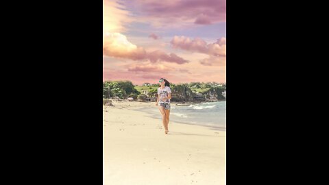 Beautiful Bikini Beach Girl running on the beach
