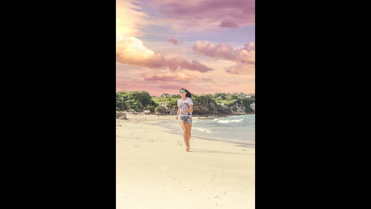 Beautiful Bikini Beach Girl running on the beach