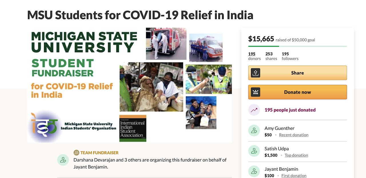 MSU students raise money for COVID-19 relief in India