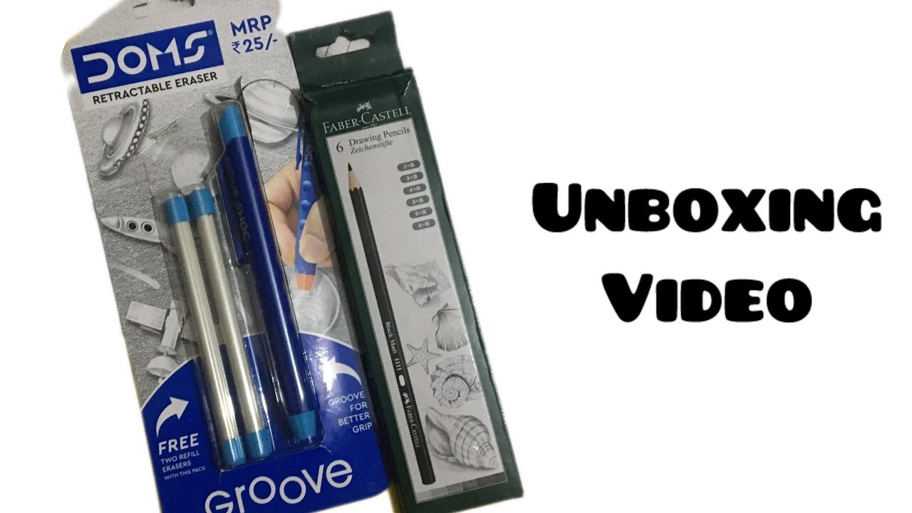 Unboxing drawing pencils and mechanical eraser