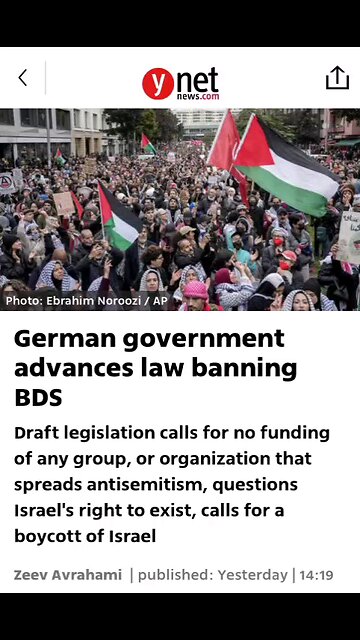 German government advances law banning BDS So can't boycott Israeli products.