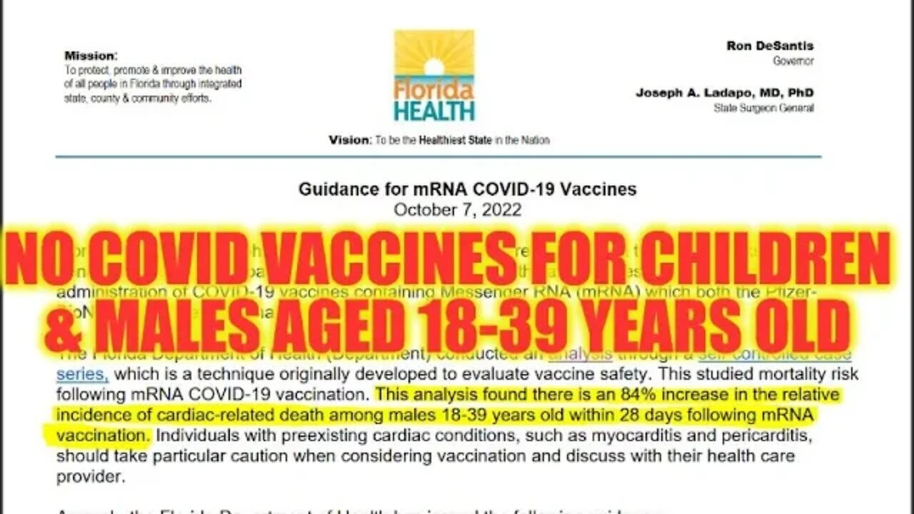 💉 Floriad Now Recommend No Covid RNA Vaccines For Children & Males Aged 18-39 Years Old 💉