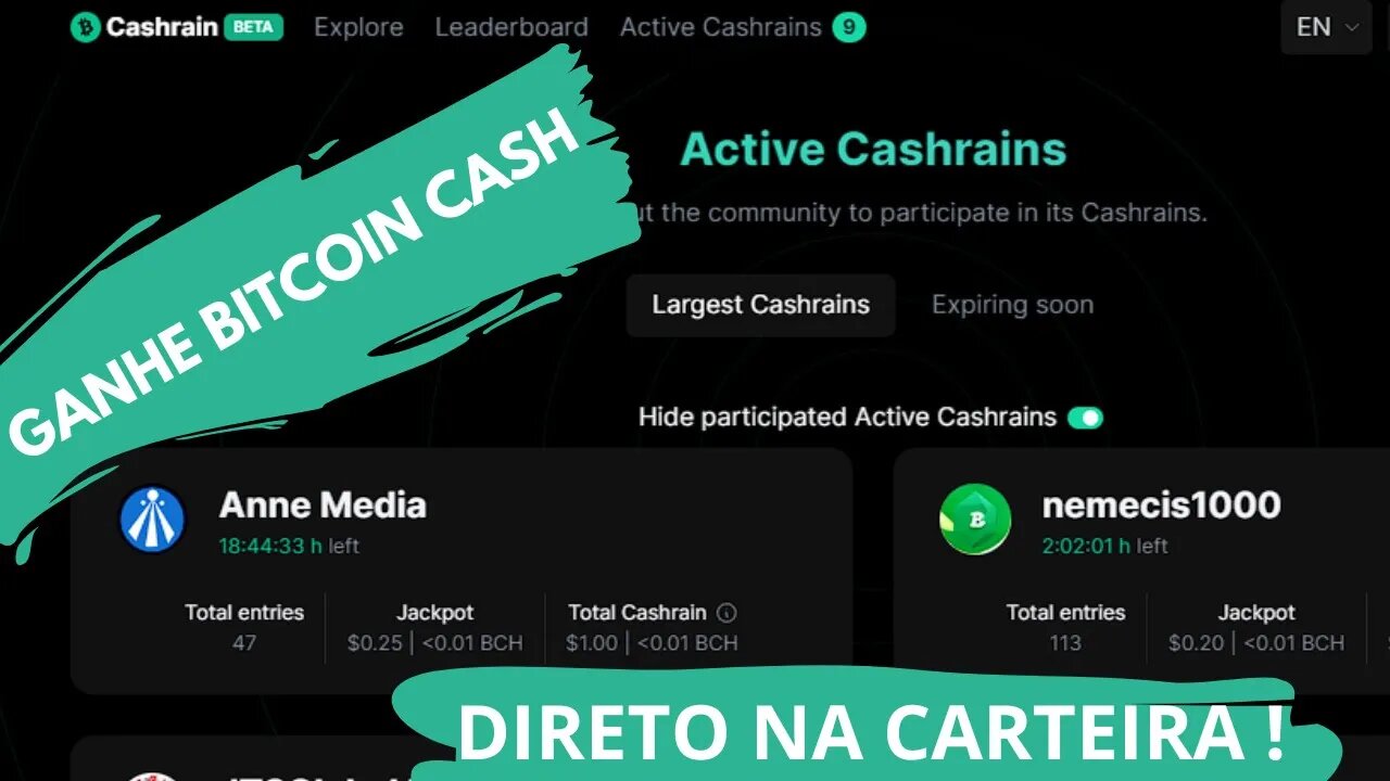 Ganhe Bitcoin Cash Todo Dia DIRETO na Sua Carteira ! Chuvas Diárias de BCH Plataforma CashRain