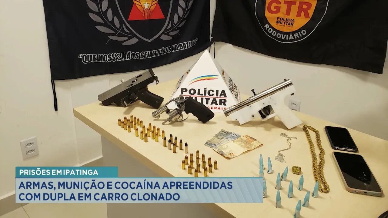 Prisões em Ipatinga: Armas, Munição e Cocaína Apreendidas com Dupla em Carro Clonado.