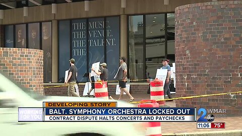 Baltimore Symphony Orchestra Musicians trade instruments for signs amid lockout