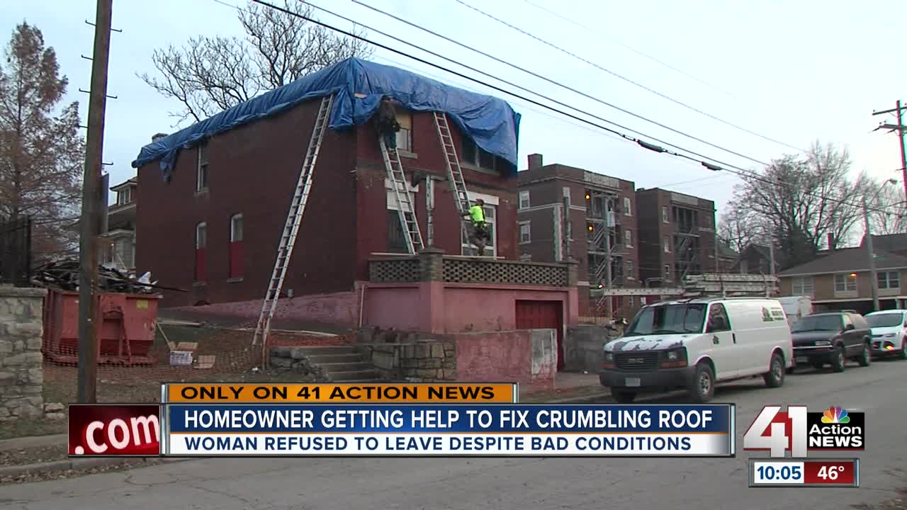 Homeowner getting help fixing crumbling roof