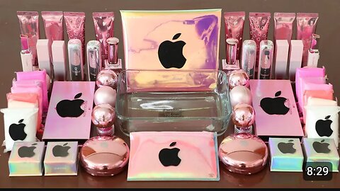 Mixing "pink Hologram Apple"Eyeshadow and Makeup parts into slime⭐ Satisfying slime video ⭐