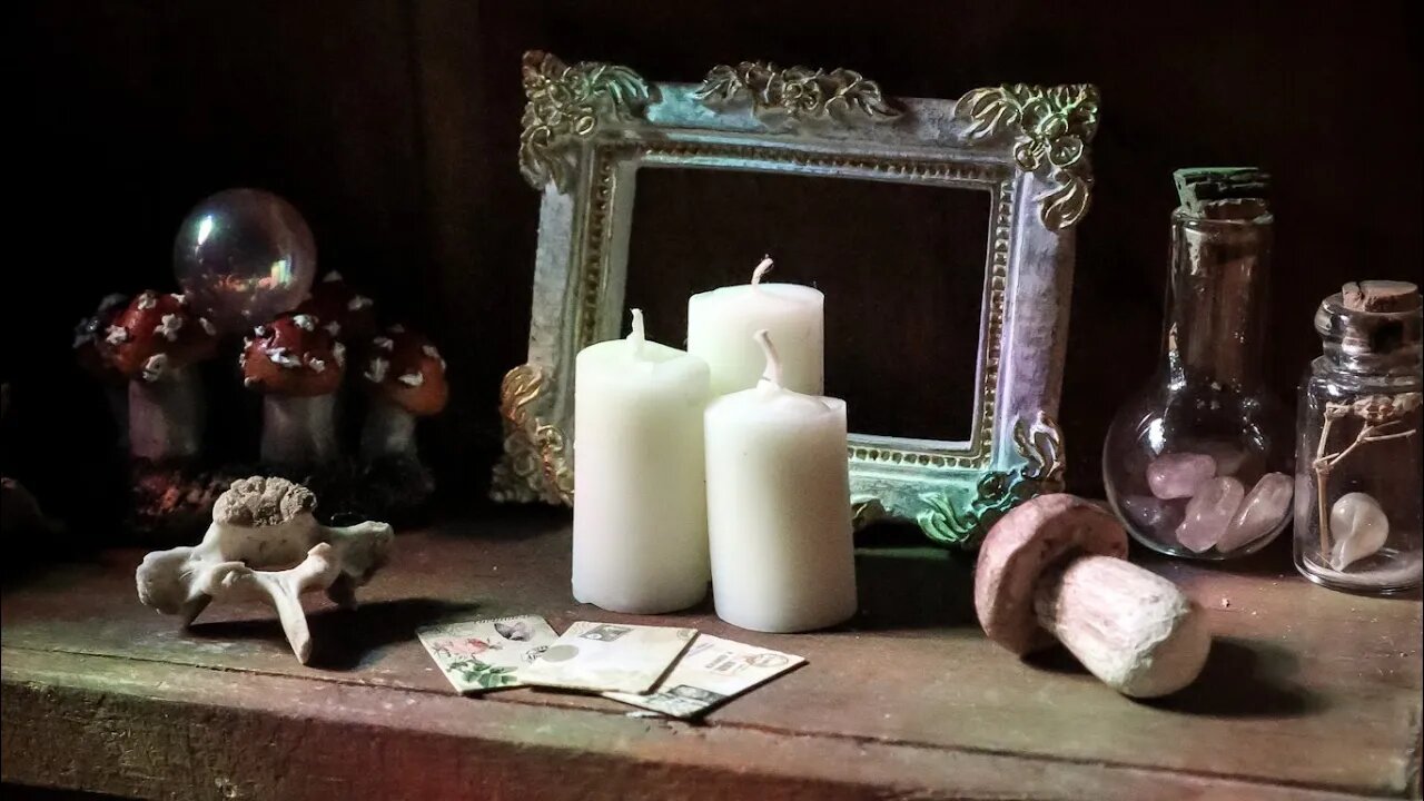 Miniature Altar (Books, Candles, & Mushrooms)