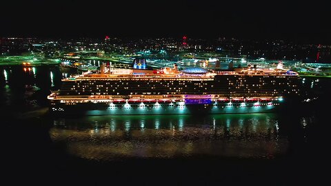 P&O Cruises Iona departs Southampton UK 02/01/2023 4K night drone footage