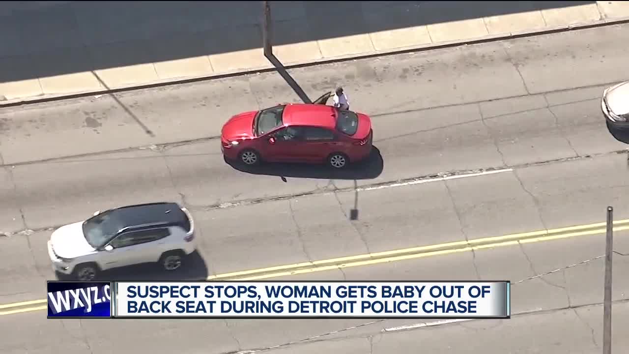 Suspect stops, woman gets baby out of back seat during Detroit police chase