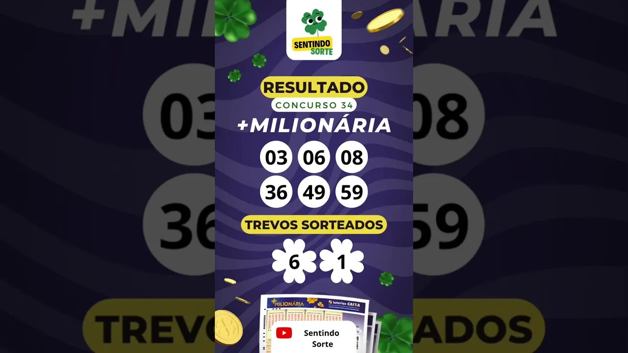 🍀 Resultado +MILIONÁRIA 34 | Sentindo Sorte #shorts