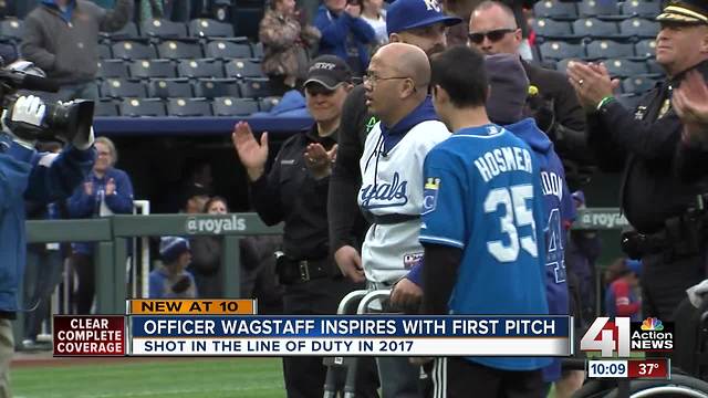 Ofc. Wagstaff throws first pitch at Royals game