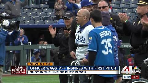 Ofc. Wagstaff throws first pitch at Royals game