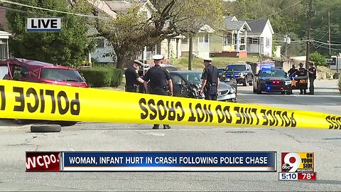 Woman, infant hurt in crash following police chase