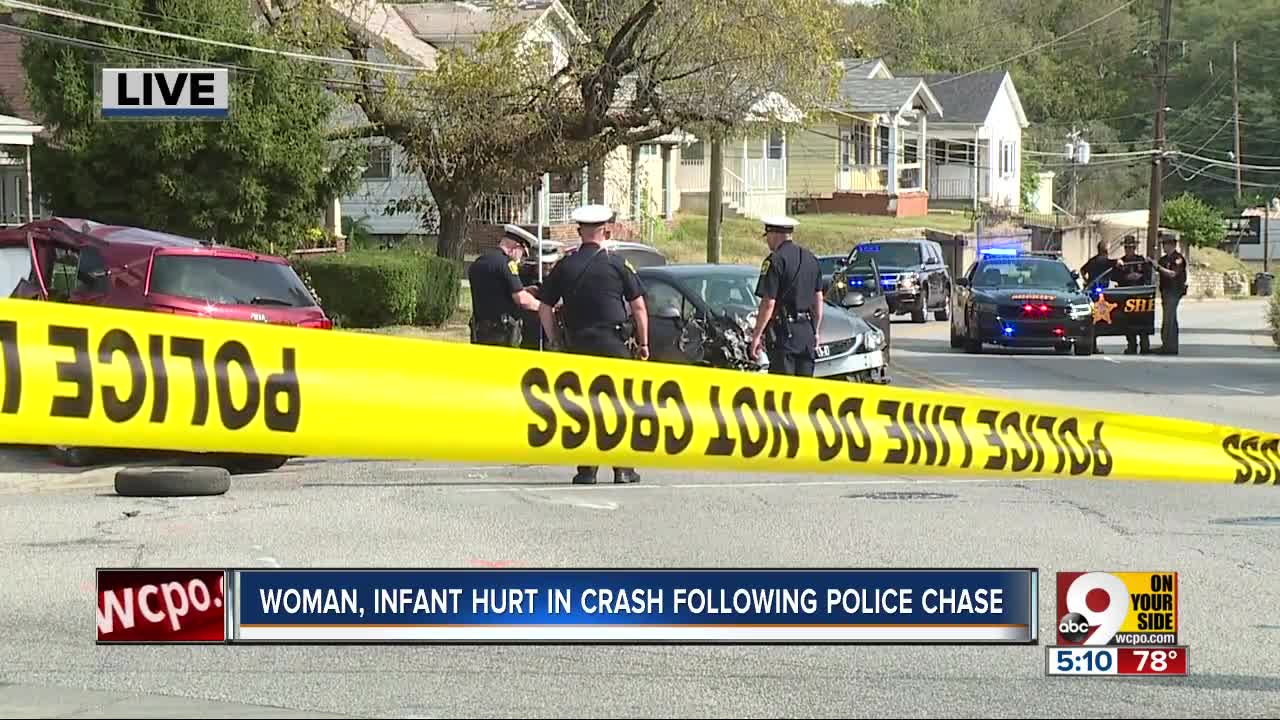 Woman, infant hurt in crash following police chase
