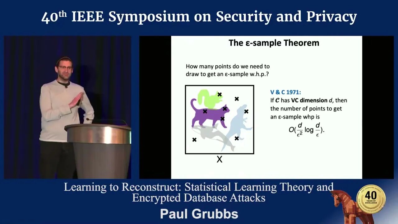 Learning to Reconstruct Statistical Learning Theory and Encrypted Database Attacks