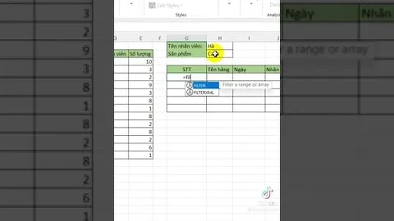Hàm Filter trong excel