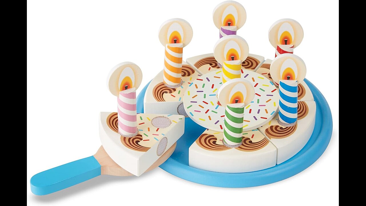 Melissa & Doug Birthday Party Cake - Wooden Play Food With Mix-n-Match Toppings and 7 Candles