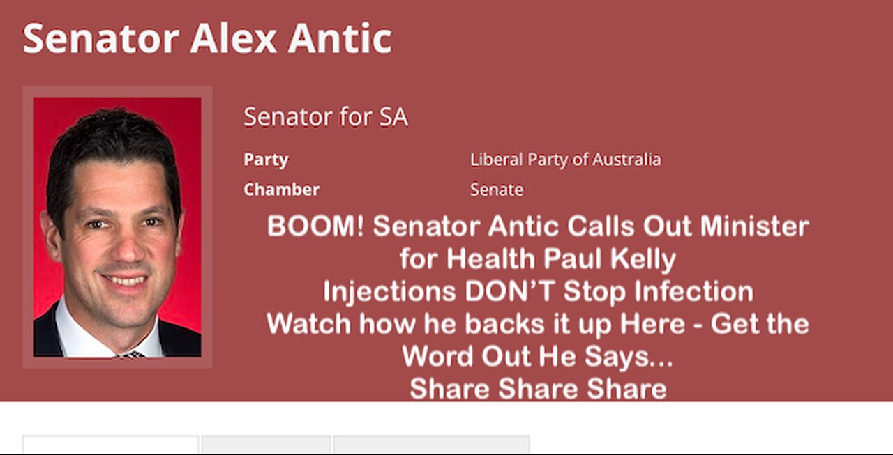 BOOM! Senator Antic Calls Out Minister for Health Paul Kelly - Injections DON’T Stop Infection