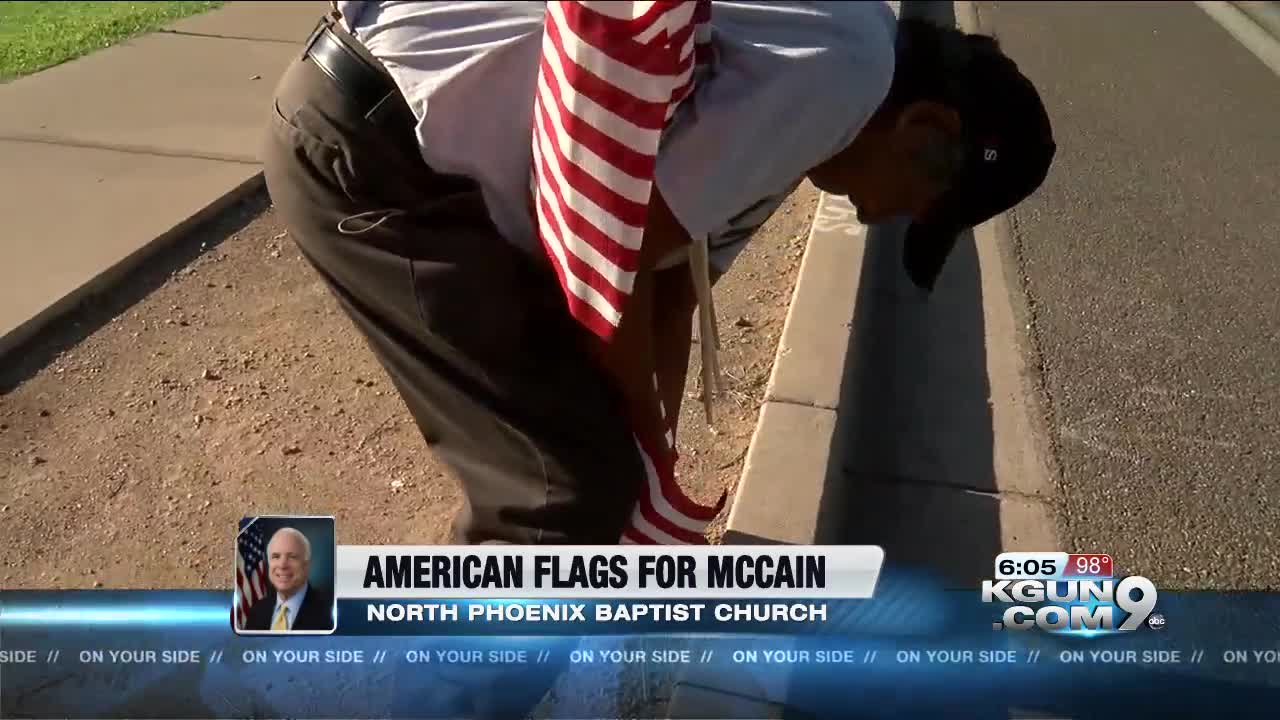 American Flags placed along procession route to honor Senator John McCain