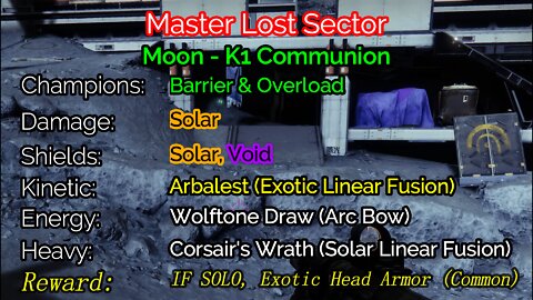 Destiny 2 Master Lost Sector: The Moon - K1 Communion 1-9-22