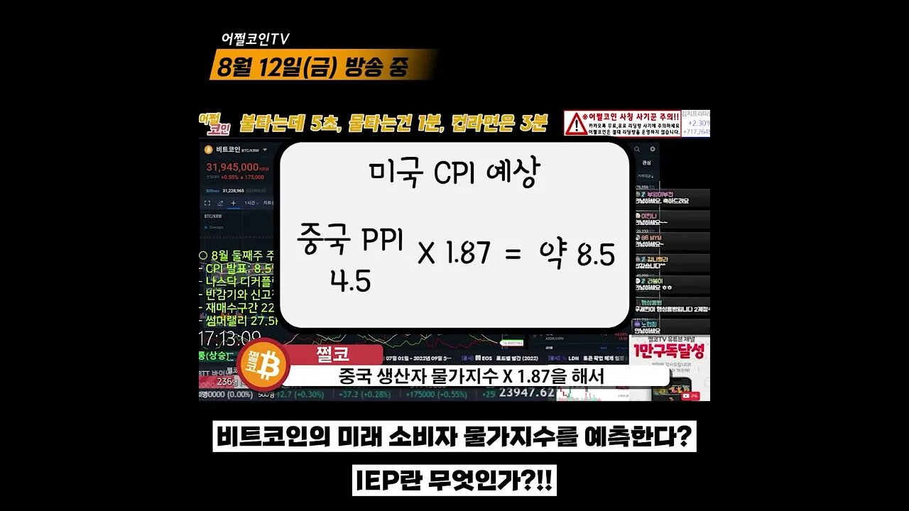 미국 수출입 물가지수 IEP로 9월 CPI 예측 가능? 쌉가능! | 비트코인 실시간 생방송 쩔코TV 8월12일 #shorts #쇼츠