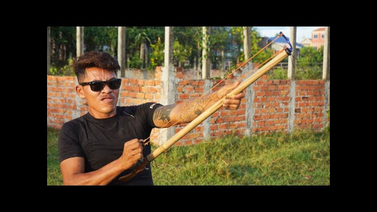 Making Long Powerful Bamboo Slingshot | DIY Bamboo Slingshot