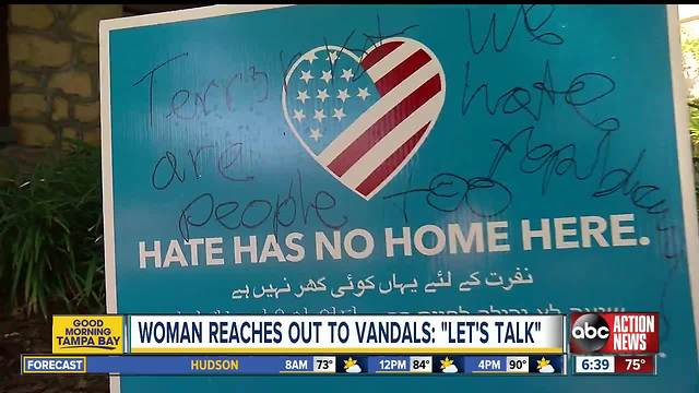 St. Pete woman reaches out to vandals who trash her anti-hate yard sign