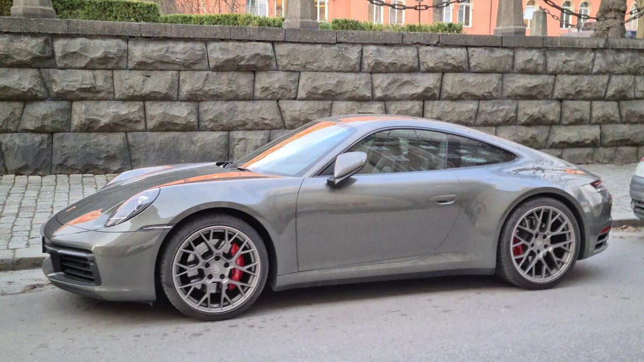 8k Porsche 911 Carrera with red brake calipers 992 generation in Stockholm Sweden [8k 4320p]