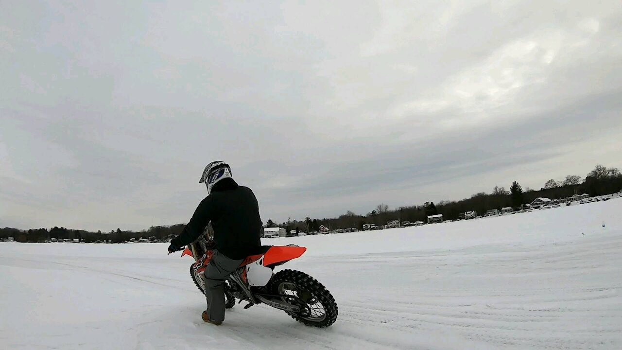 Dirtbike Ride On Frozen Lake Honda Crf450r studded ice tires