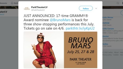 Park Theater announces 3 Bruno Mars shows