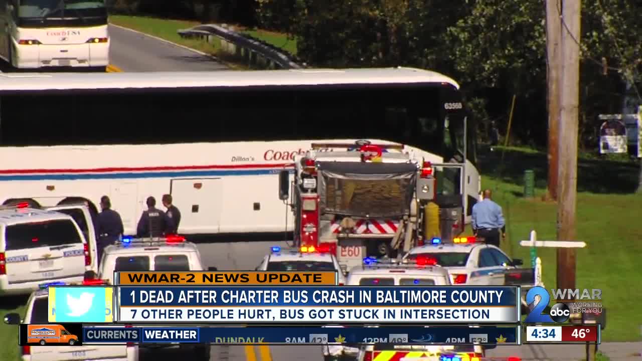 Falls Road charter bus crash kills one, injures eight