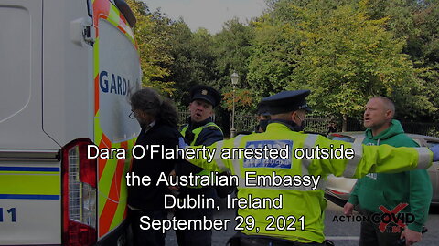 Dara O'Flaherty arrested outside the Australian Embassy in Dublin