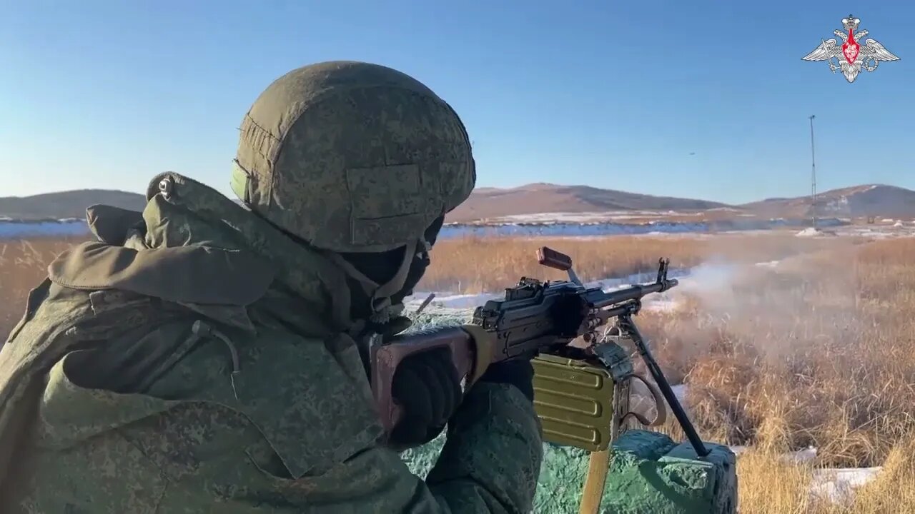 mobilised Russian personnel practise firing PKMs and AGS-17 Plamya in Primorsky Krai