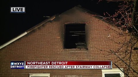 Detroit firefighter hurt after falling two stories when stairs collapse