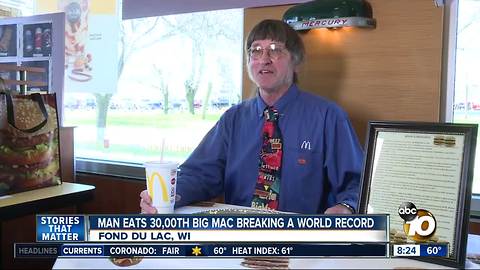 Man eats 30,000th Big Mac, breaking world record